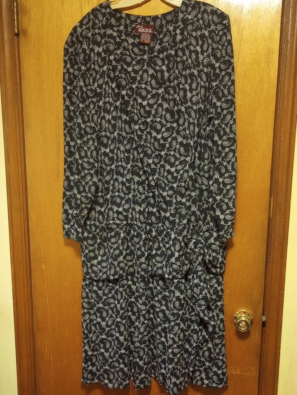 Lady Raoul Neutral Black & White Paisley Polyester Plus Size Vintage Dress, 2X?